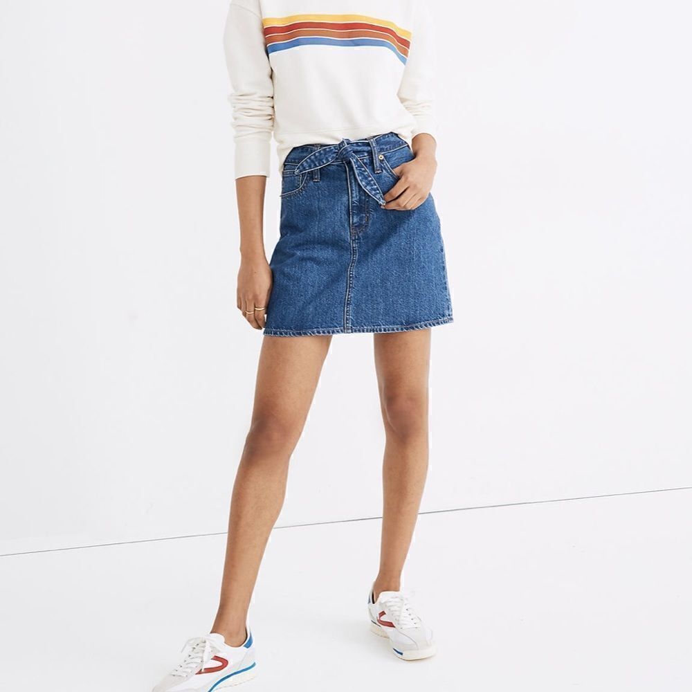 Madewell Rigid Denim Straight Mini Skirt in Haydel Wash: Tie-Waist Edition 28